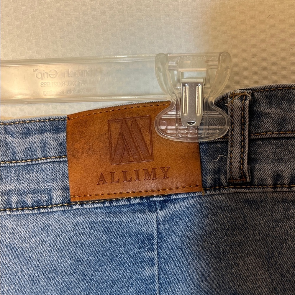ALLIMY Light Wash High Waisted Wide Leg Jeans Raw Hem Women’s Stretch Size 12 - Picture 3 of 7